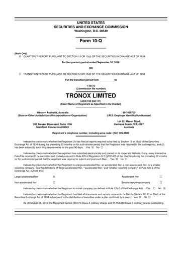 Thumbnail Tronox 10-Q Quarterly Report FY2016 
