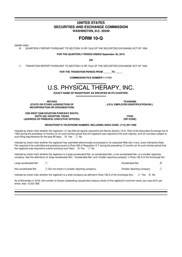 Thumbnail U.S. Physical Therapy, Inc. 10-Q Quarterly Report FY2016 