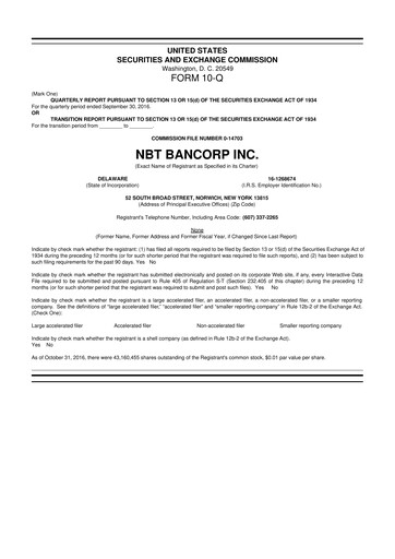 Thumbnail NBT Bancorp 10-Q Quarterly Report FY2016 