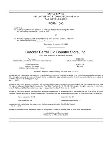 Miniature Cracker Barrel 10-Q Rapport trimestriel 2017 