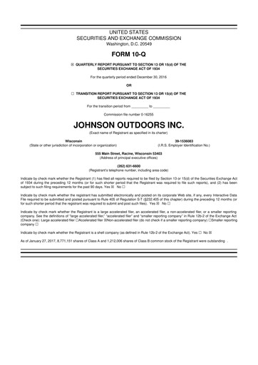 Thumbnail Johnson Outdoors
 10-Q Quarterly Report FY2017 
