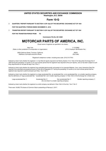 Vorschaubild Motorcar Parts of America 10-Q Quartalsbericht 2017 