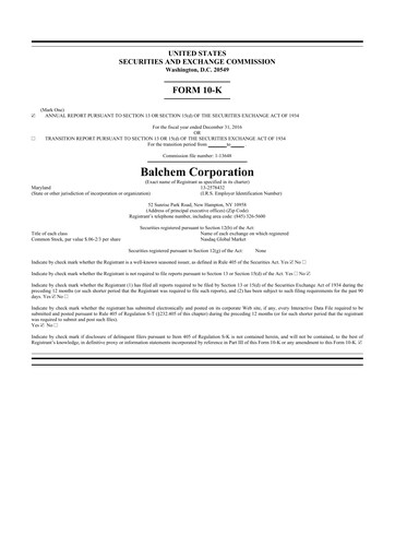 Thumbnail Balchem 10-K Annual Report 2016