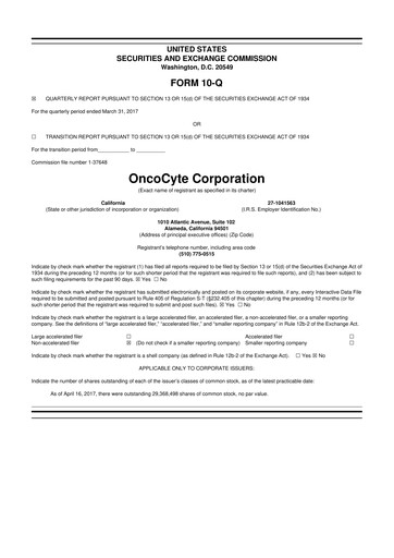 Thumbnail OncoCyte
 10-Q Quarterly Report FY2017 