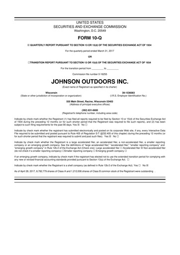 Thumbnail Johnson Outdoors
 10-Q Quarterly Report FY2017 