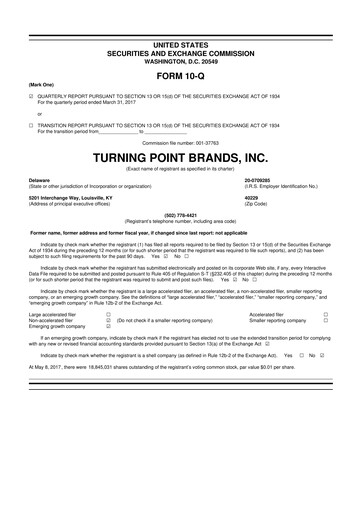 Miniature Turning Point Brands 10-Q Rapport trimestriel 2017 