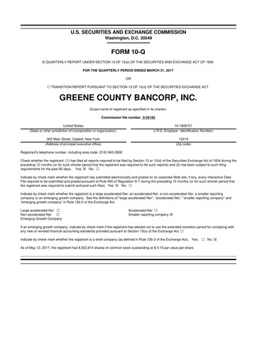 Thumbnail Greene County Bancorp 10-Q Quarterly Report FY2017 