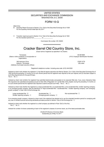 Miniature Cracker Barrel 10-Q Rapport trimestriel 2017 