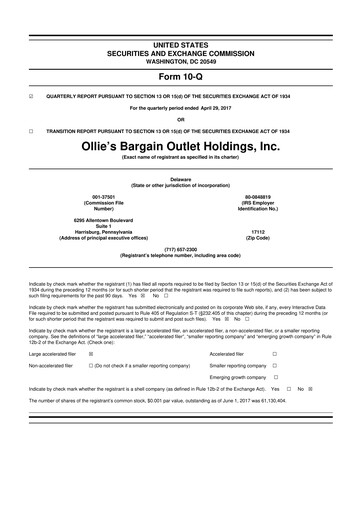 Thumbnail Ollie's Bargain Outlet
 10-Q Quarterly Report FY2017 