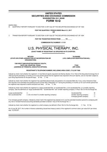 Thumbnail U.S. Physical Therapy, Inc. 10-Q Quarterly Report FY2017 