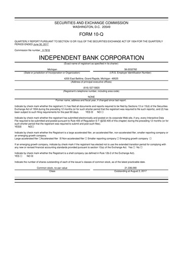 Thumbnail Independent Bank Corporation 10-Q Quarterly Report FY2017 
