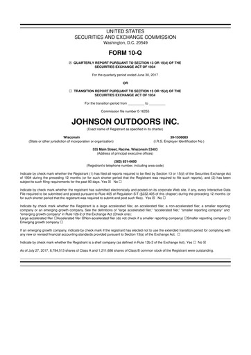 Thumbnail Johnson Outdoors
 10-Q Quarterly Report FY2017 