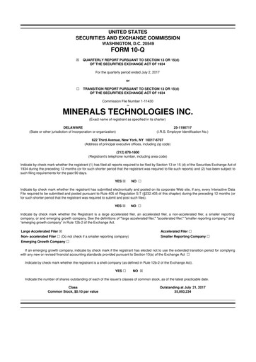 Thumbnail Minerals Technologies 10-Q Quarterly Report FY2017 