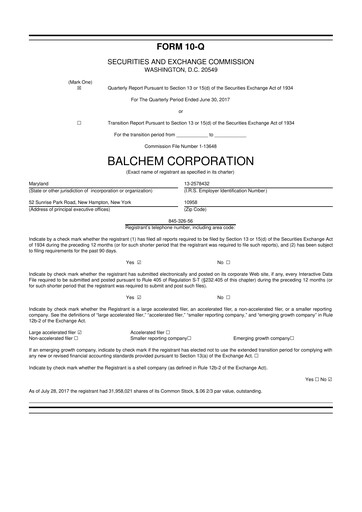 Thumbnail Balchem 10-Q Quarterly Report FY2017 