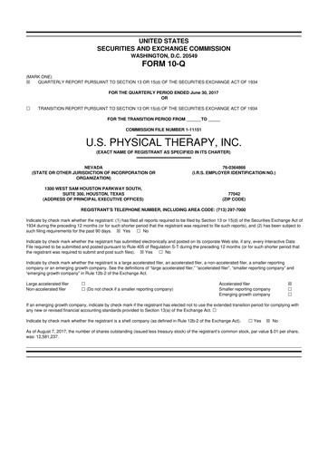 Thumbnail U.S. Physical Therapy, Inc. 10-Q Quarterly Report FY2017 