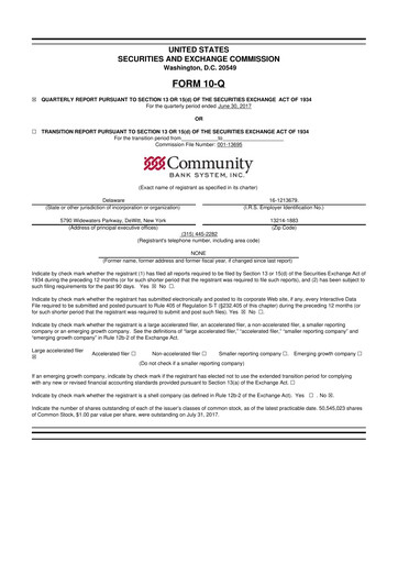 Thumbnail Community Financial System 10-Q Quarterly Report FY2017 