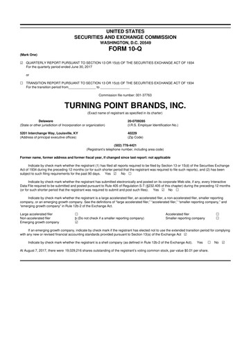 Miniature Turning Point Brands 10-Q Rapport trimestriel 2017 