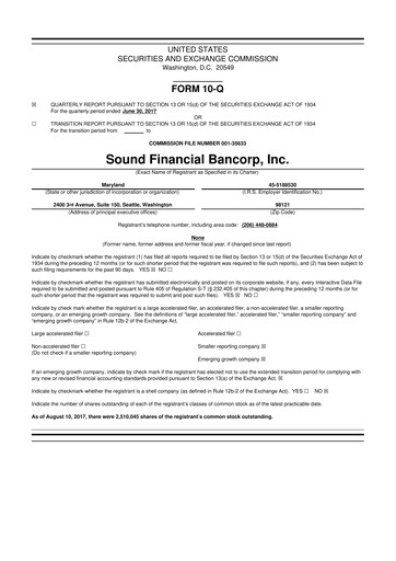 Thumbnail Sound Financial Bancorp 10-Q Quarterly Report FY2017 