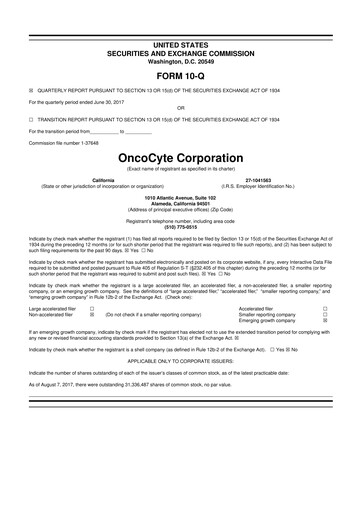 Thumbnail OncoCyte
 10-Q Quarterly Report FY2017 