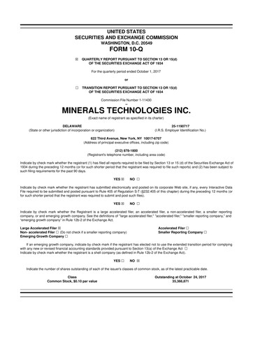 Thumbnail Minerals Technologies 10-Q Quarterly Report FY2017 