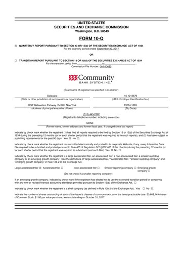 Thumbnail Community Financial System 10-Q Quarterly Report FY2017 