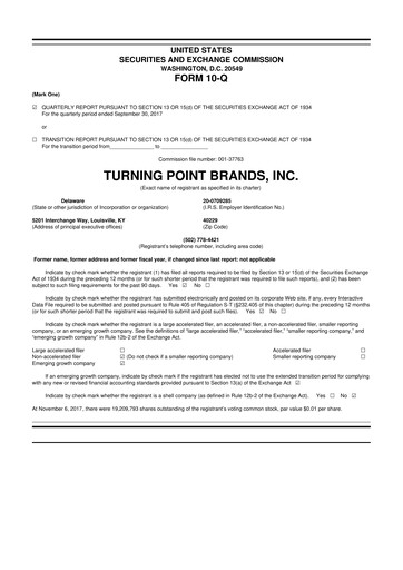 Miniature Turning Point Brands 10-Q Rapport trimestriel 2017 
