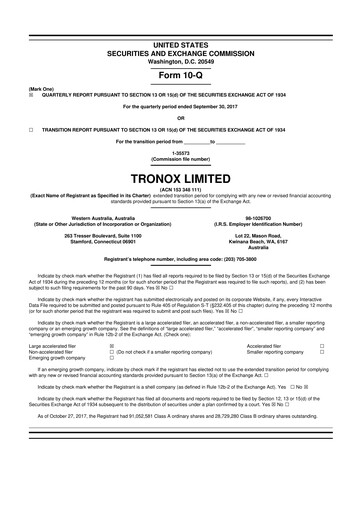 Thumbnail Tronox 10-Q Quarterly Report FY2017 