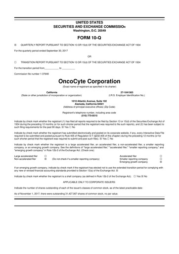 Thumbnail OncoCyte
 10-Q Quarterly Report FY2017 