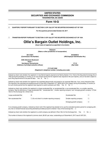 Thumbnail Ollie's Bargain Outlet
 10-Q Quarterly Report FY2017 