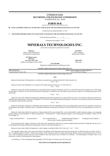 Thumbnail Minerals Technologies 10-K Annual Report 2017