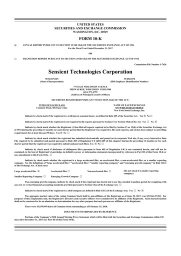 Thumbnail Sensient Technologies
 10-K Annual Report 2017