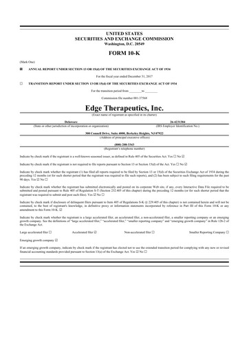 Thumbnail PDS Biotechnology
 10-K Annual Report 2017