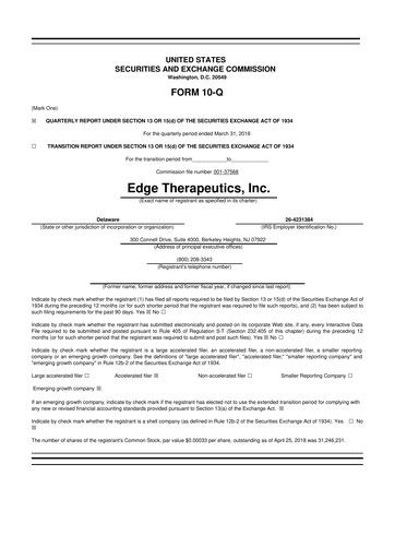 Miniature PDS Biotechnology
 10-Q Rapport trimestriel 2018 