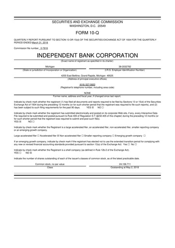 Thumbnail Independent Bank Corporation 10-Q Quarterly Report FY2018 
