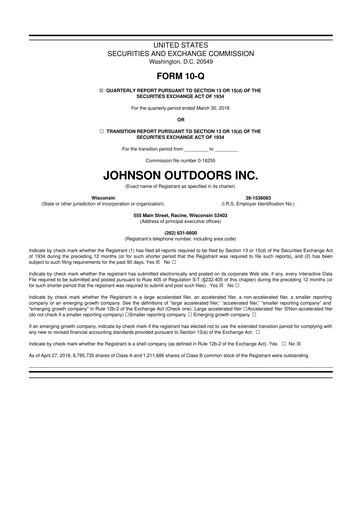 Thumbnail Johnson Outdoors
 10-Q Quarterly Report FY2018 