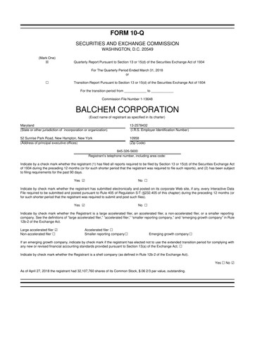 Thumbnail Balchem 10-Q Quarterly Report FY2018 