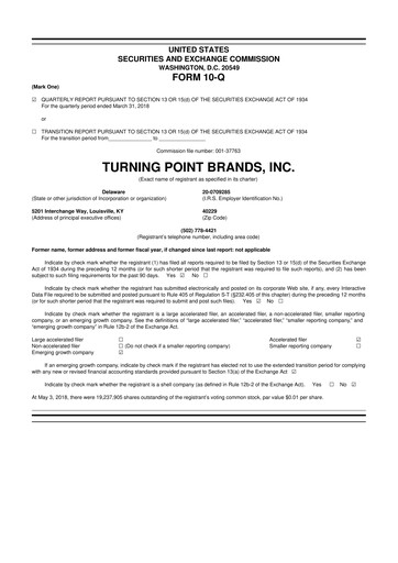 Miniature Turning Point Brands 10-Q Rapport trimestriel 2018 