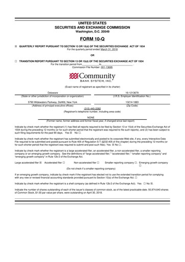 Thumbnail Community Financial System 10-Q Quarterly Report FY2018 