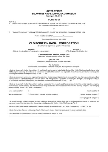 Thumbnail Old Point Financial 10-Q Quarterly Report FY2018 
