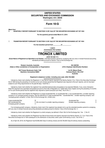 Thumbnail Tronox 10-Q Quarterly Report FY2018 