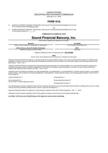 Thumbnail Sound Financial Bancorp 10-Q Quarterly Report FY2018 