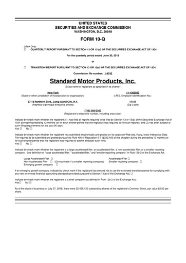 Thumbnail Standard Motor Products 10-Q Quarterly Report FY2018 