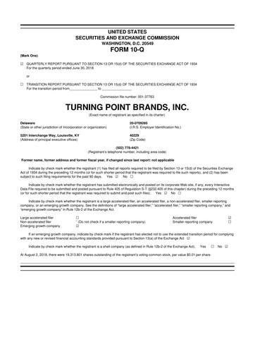 Miniature Turning Point Brands 10-Q Rapport trimestriel 2018 