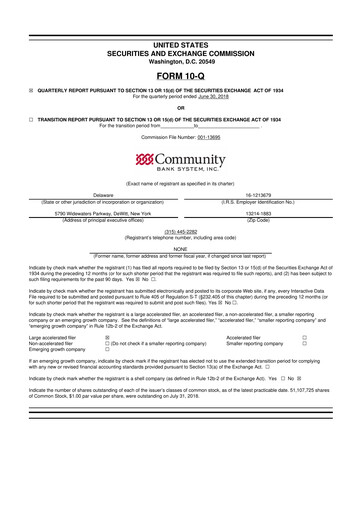 Thumbnail Community Financial System 10-Q Quarterly Report FY2018 