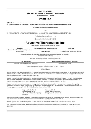 Thumbnail Aquestive Therapeutics
 10-Q Quarterly Report FY2018 