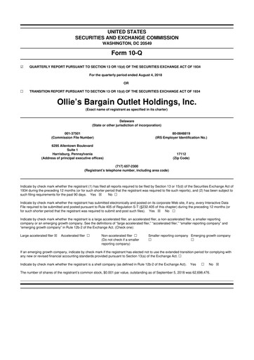 Thumbnail Ollie's Bargain Outlet
 10-Q Quarterly Report FY2018 