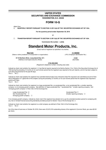 Thumbnail Standard Motor Products 10-Q Quarterly Report FY2018 
