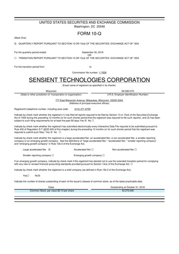 Thumbnail Sensient Technologies
 10-Q Quarterly Report FY2018 