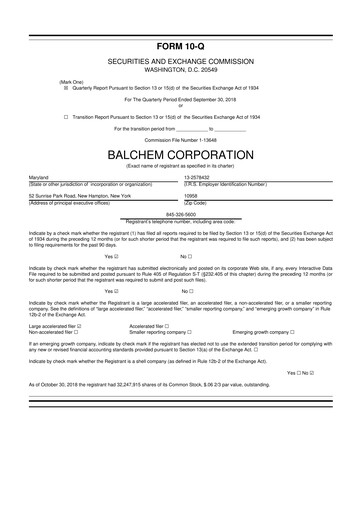 Thumbnail Balchem 10-Q Quarterly Report FY2018 