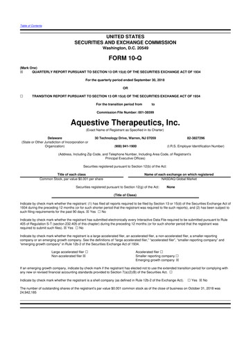 Thumbnail Aquestive Therapeutics
 10-Q Quarterly Report FY2018 